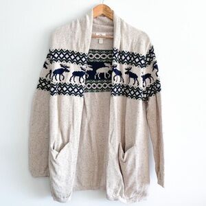 Hatley Heritage Cream and Navy Blue Moose Cardigan with Pockets / Size M/L